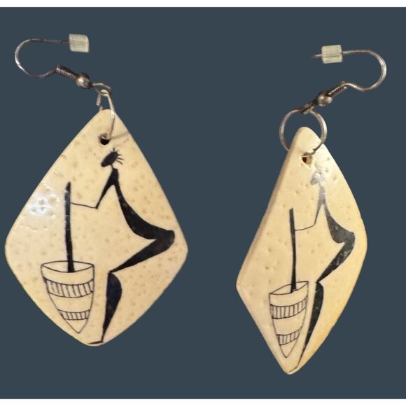 Handcrafted Shell Bone Diamond-Shaped Earrings Unique Artistic Design - Picture 7 of 9